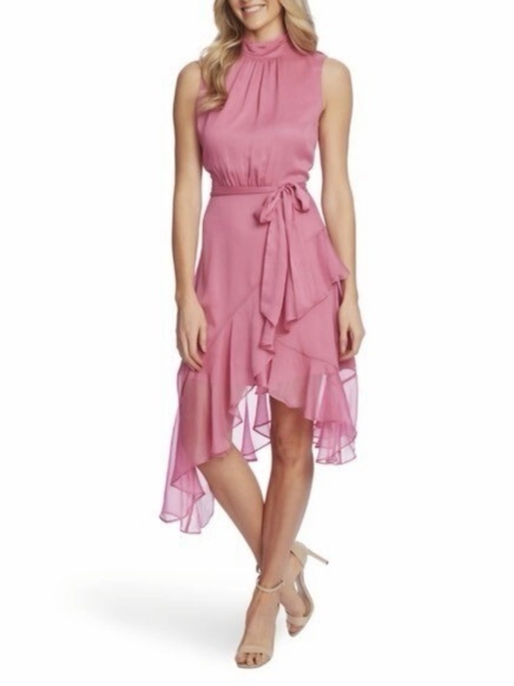 CeCe Pink High-Low Ruffled Halter Dress